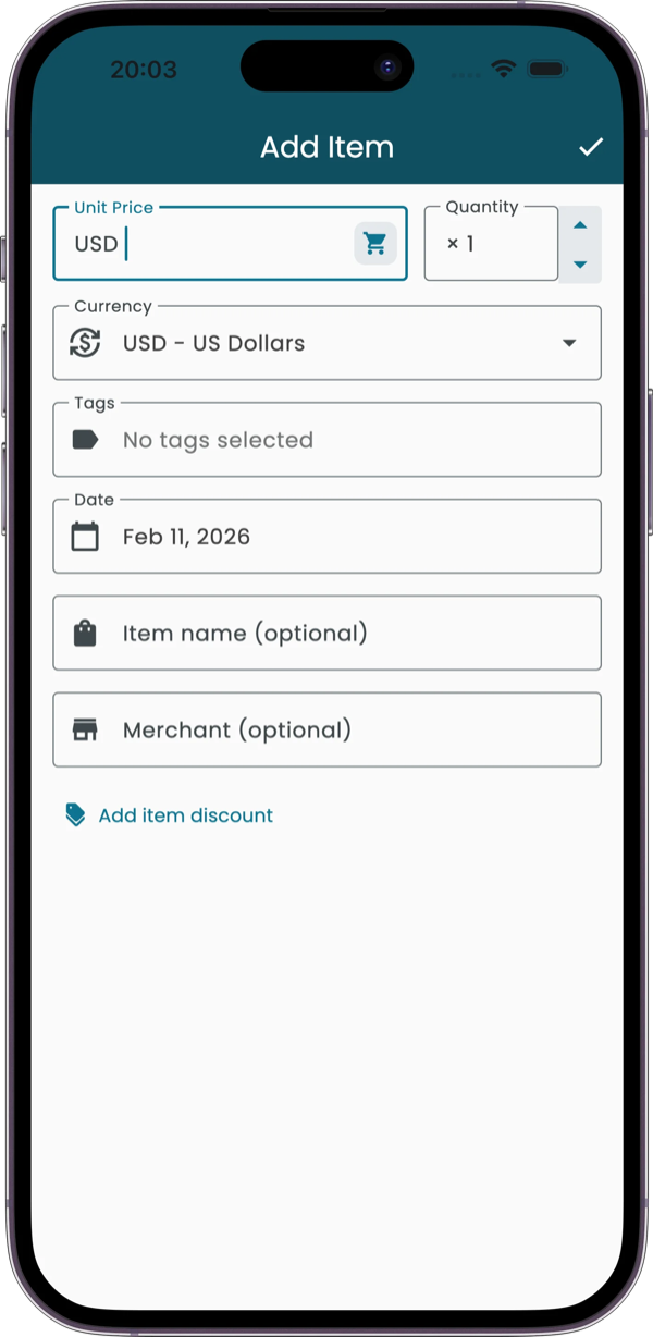 Receiptix manual entry screen