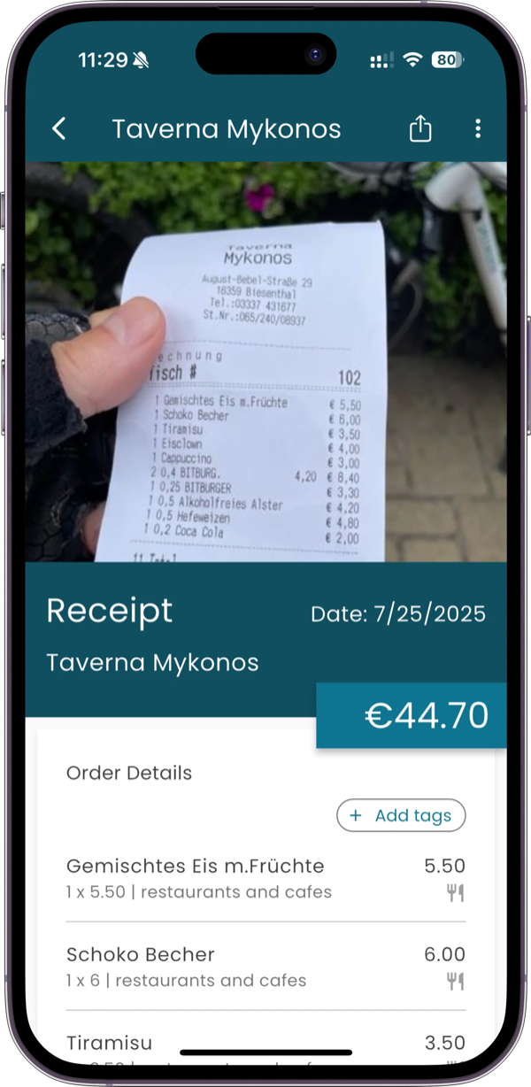 Receiptix receipt scanning screen