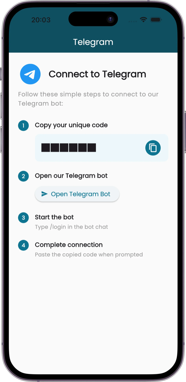 Receiptix Telegram integration screen